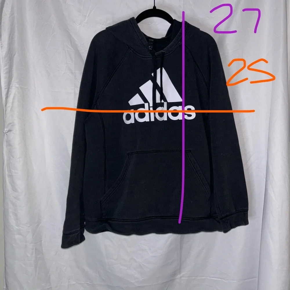 Adidas Hoodie 3 Stripes Pullover Drawstring Jacket Long Sleeve Black White Large